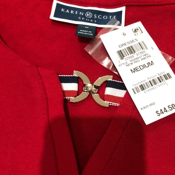 Karen Scott Sport Cotton Ribbon Trim Keyhole Dress - Picture 6 of 7